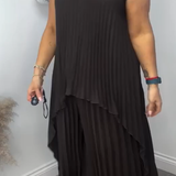 Sherry™ Midi Plissé Šaty & Wide Leg Nohavicový Set