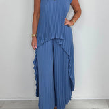Sherry™ Midi Plissé Šaty & Wide Leg Nohavicový Set