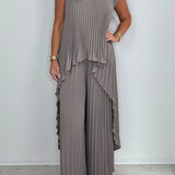 Sherry™ Midi Plissé Šaty & Wide Leg Nohavicový Set