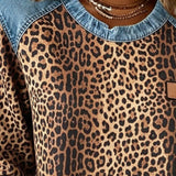 Zéphirine | Mikina s potlačou leopardieho vzoru v denimovom patchworku