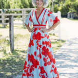 Corinne – Dlhá kvetinová šaty s výstrihom do V